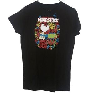 Liquid‎ Blue Women's Medium Black Woodstock music Festival graphic T Shirt